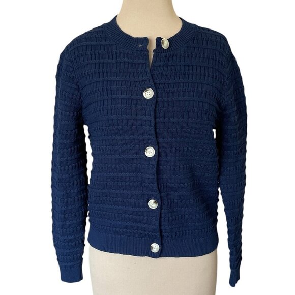 PrettyGarden Women's Knit Cardigan Crew Neck Sweater Long Sleeves Navy, Size S - Picture 2 of 9